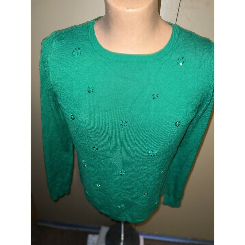 Women's Ruby Rd Green Beaded Long Sleeve Sweater Size Large